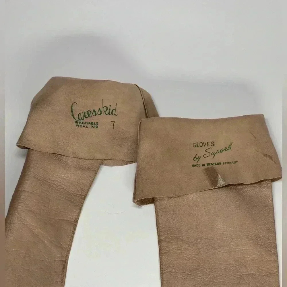Vintage Caresskid SZ 7 Taupe Beige Leather Gloves - Picture 5 of 5
